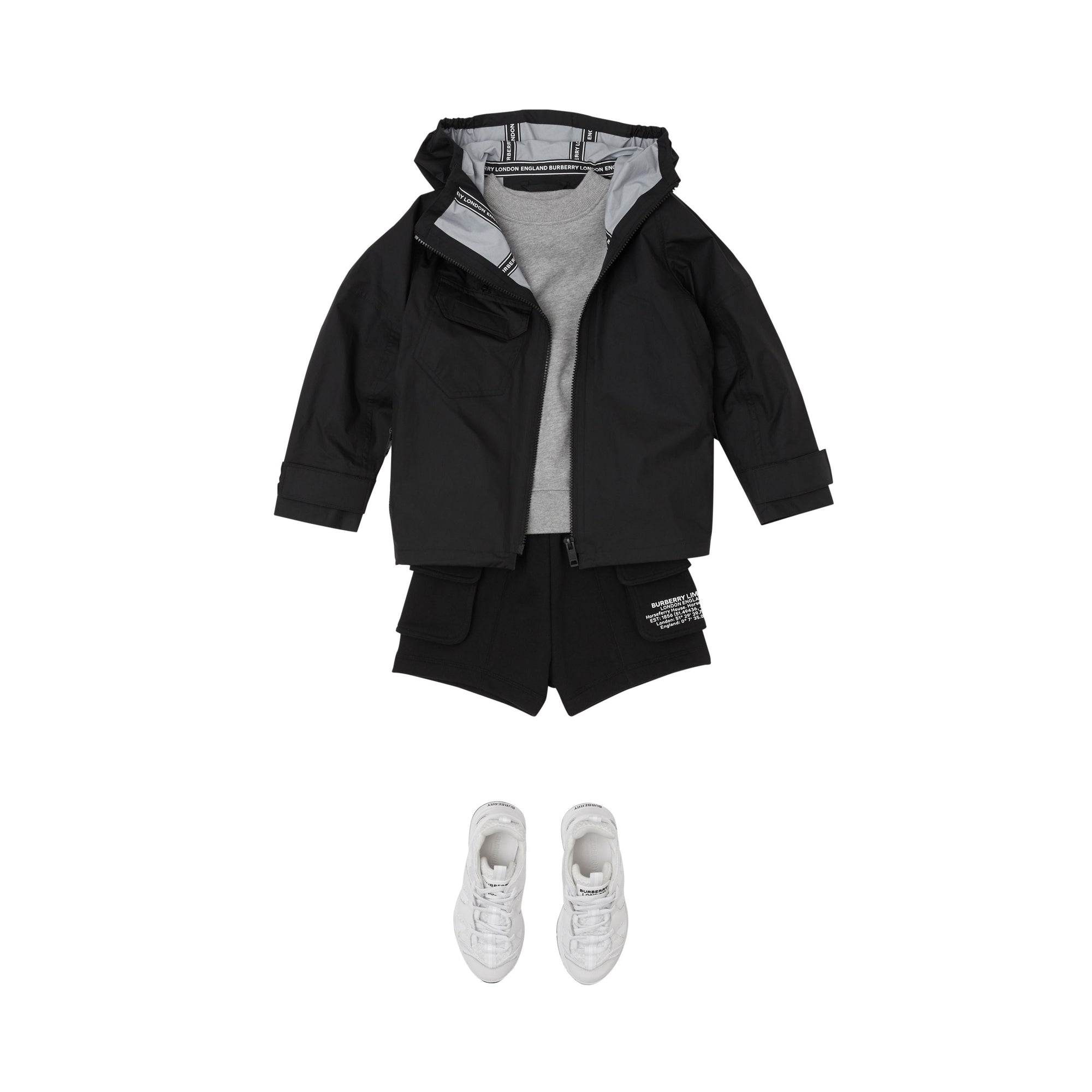BLACK Veste légère à capuche avec coordonnées géographiques