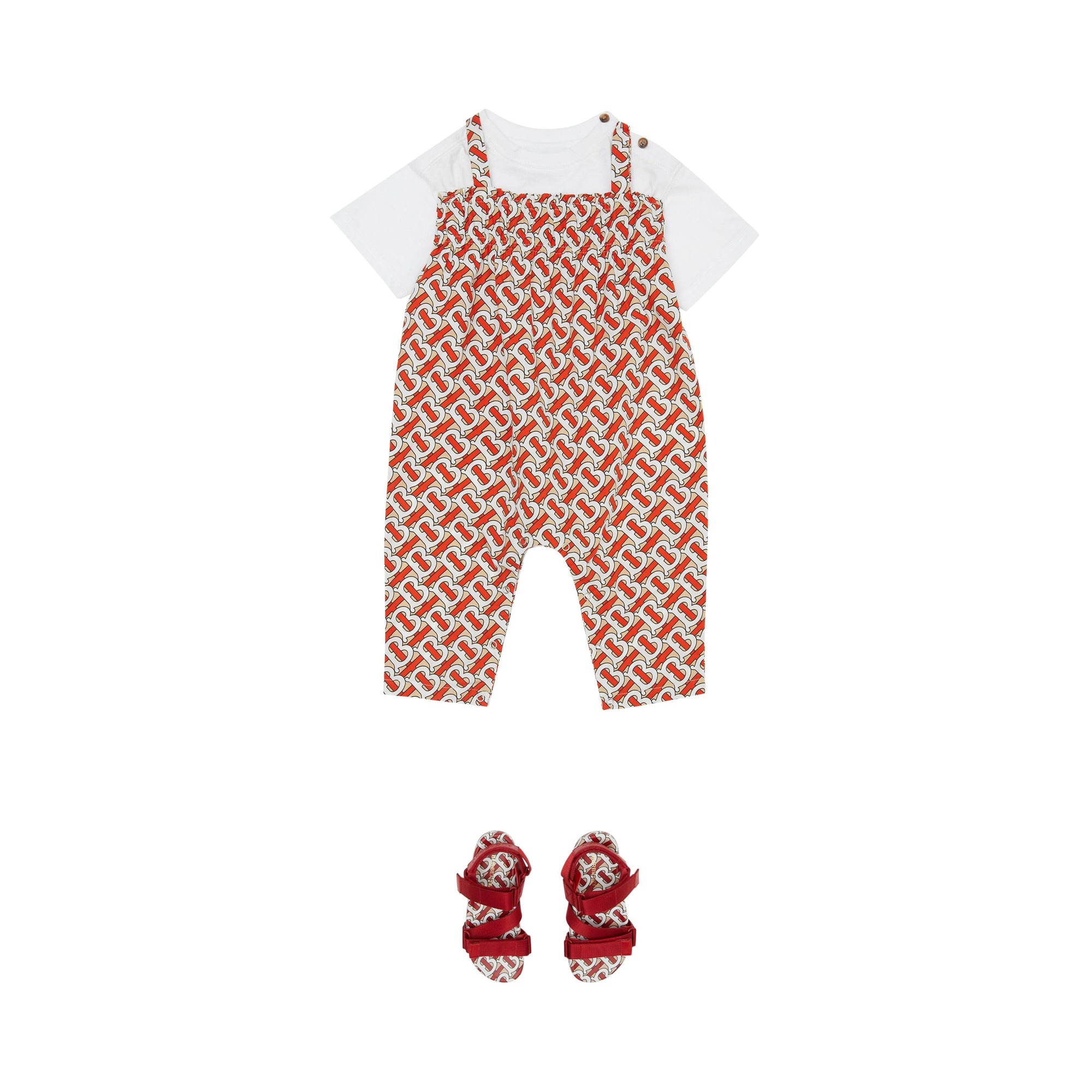 VERMILLION RED IP PT Combinaison en popeline de coton Monogram avec smocks