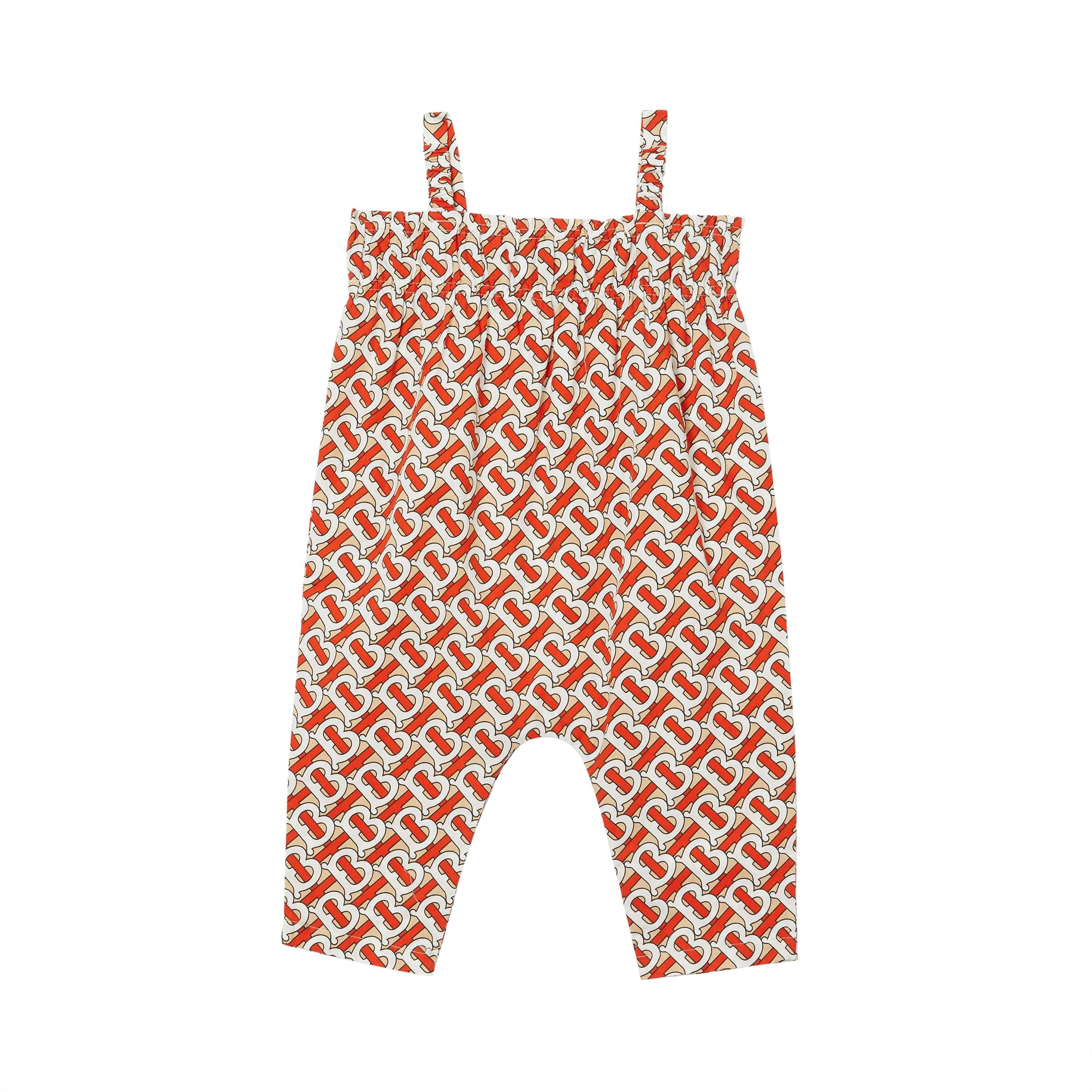 VERMILLION RED IP PT Combinaison en popeline de coton Monogram avec smocks