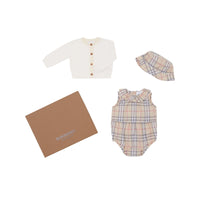 PALE STONE IP CHECK Coffret cadeau trois pièces pour bébé en coton Vintage check