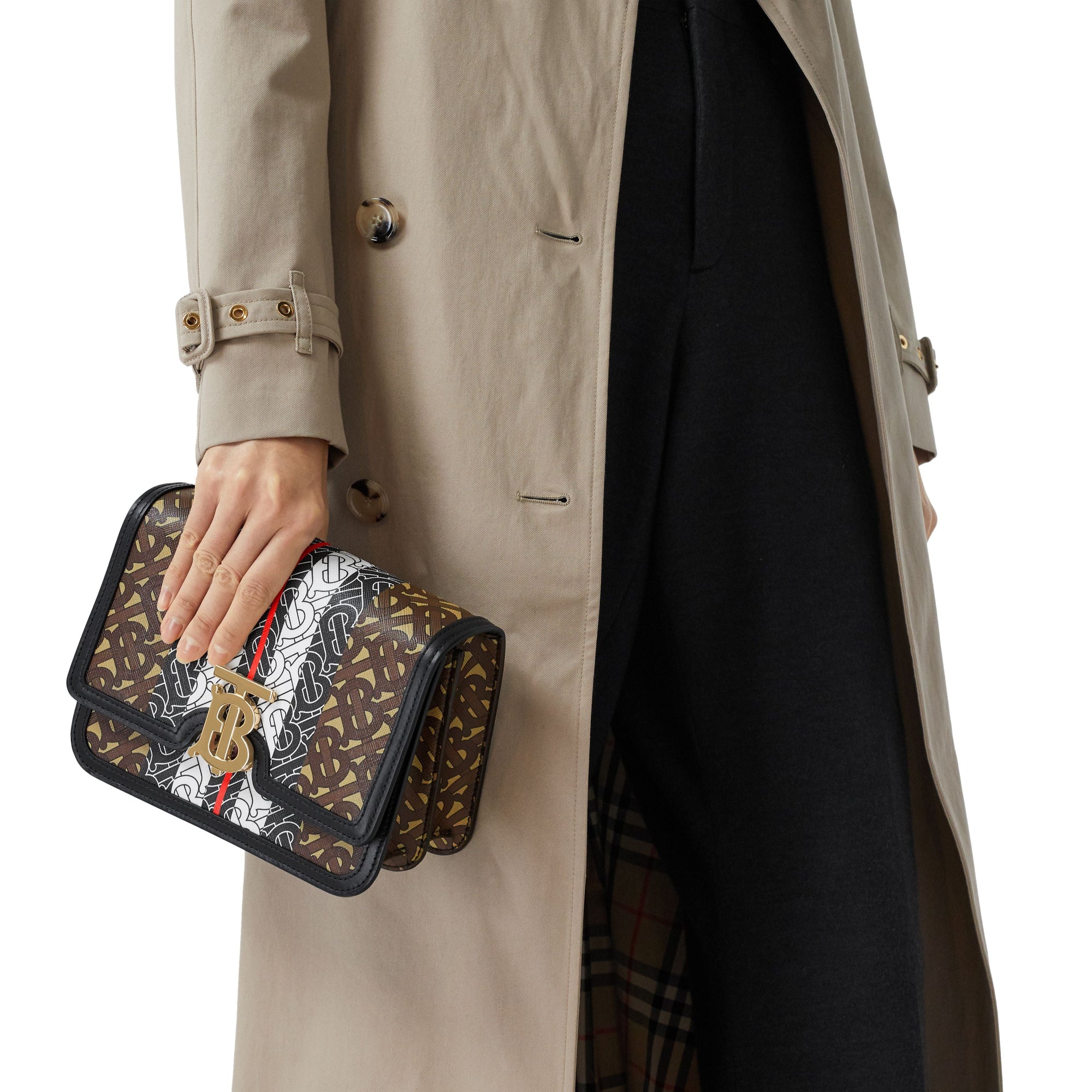 Petit sac TB en toile écologique rayé Monogram - Brun Bride