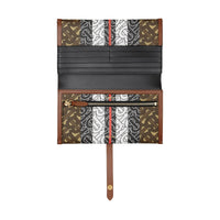 Portefeuille à rabat en toile écologique rayé monogram - Brun bride