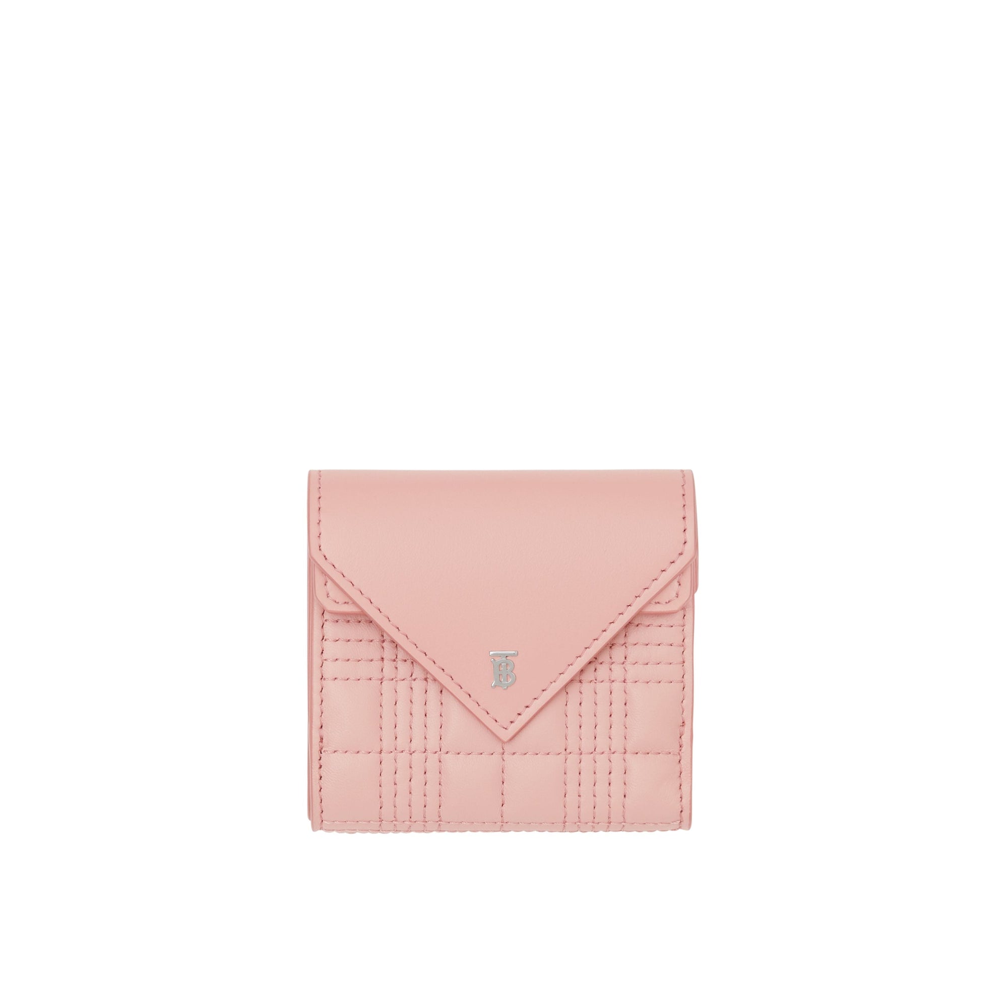 BLUSH PINK Portefeuille à rabat matelassé en cuir d'agneau