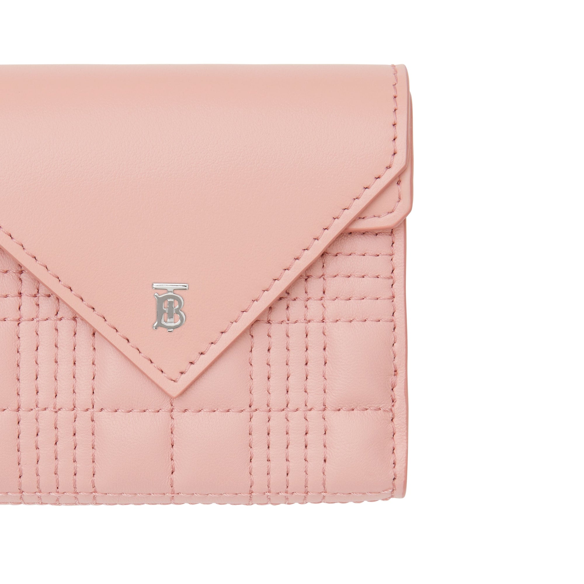 BLUSH PINK Portefeuille à rabat matelassé en cuir d'agneau
