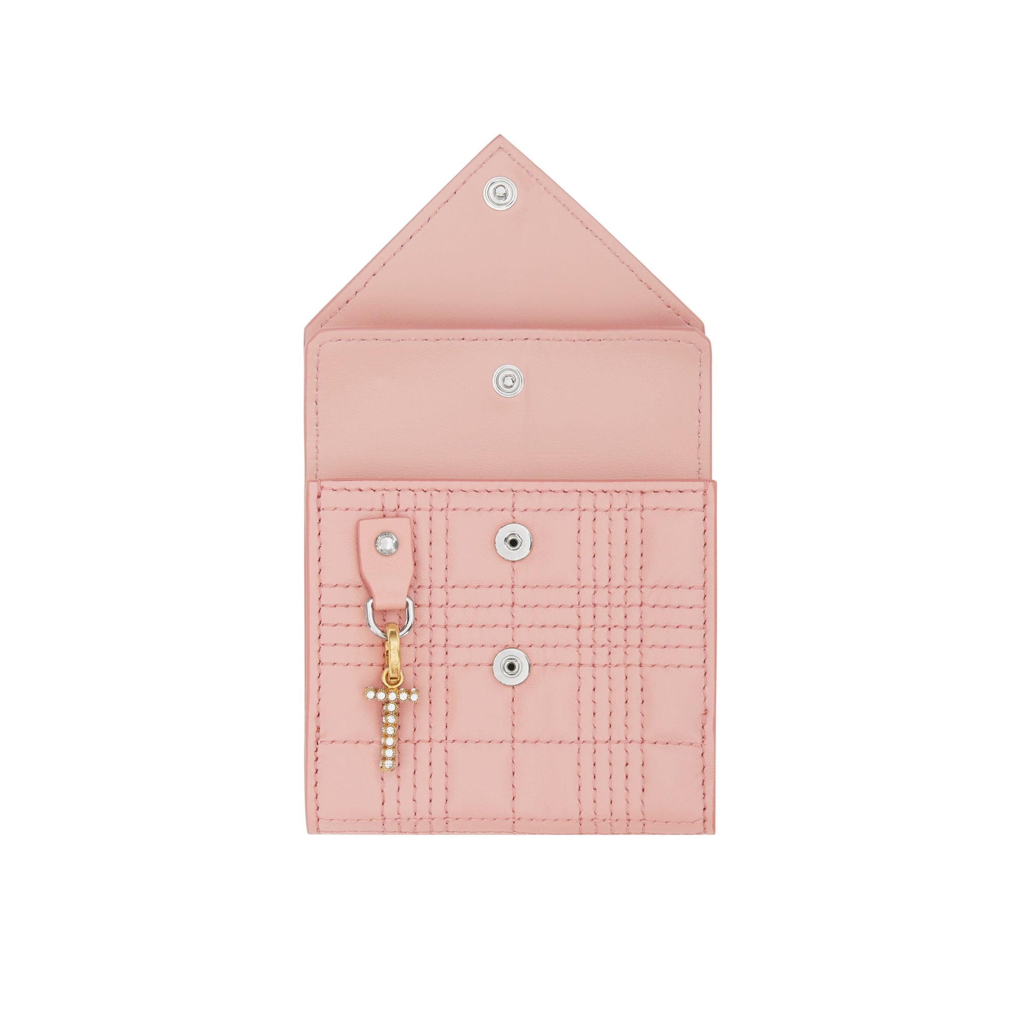 BLUSH PINK Portefeuille à rabat matelassé en cuir d'agneau