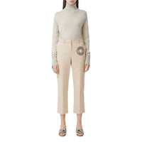 PALE CREAM Pantalon tailleur en toile de coton stretch avec logo