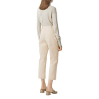 PALE CREAM Pantalon tailleur en toile de coton stretch avec logo