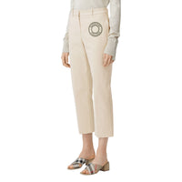 PALE CREAM Pantalon tailleur en toile de coton stretch avec logo