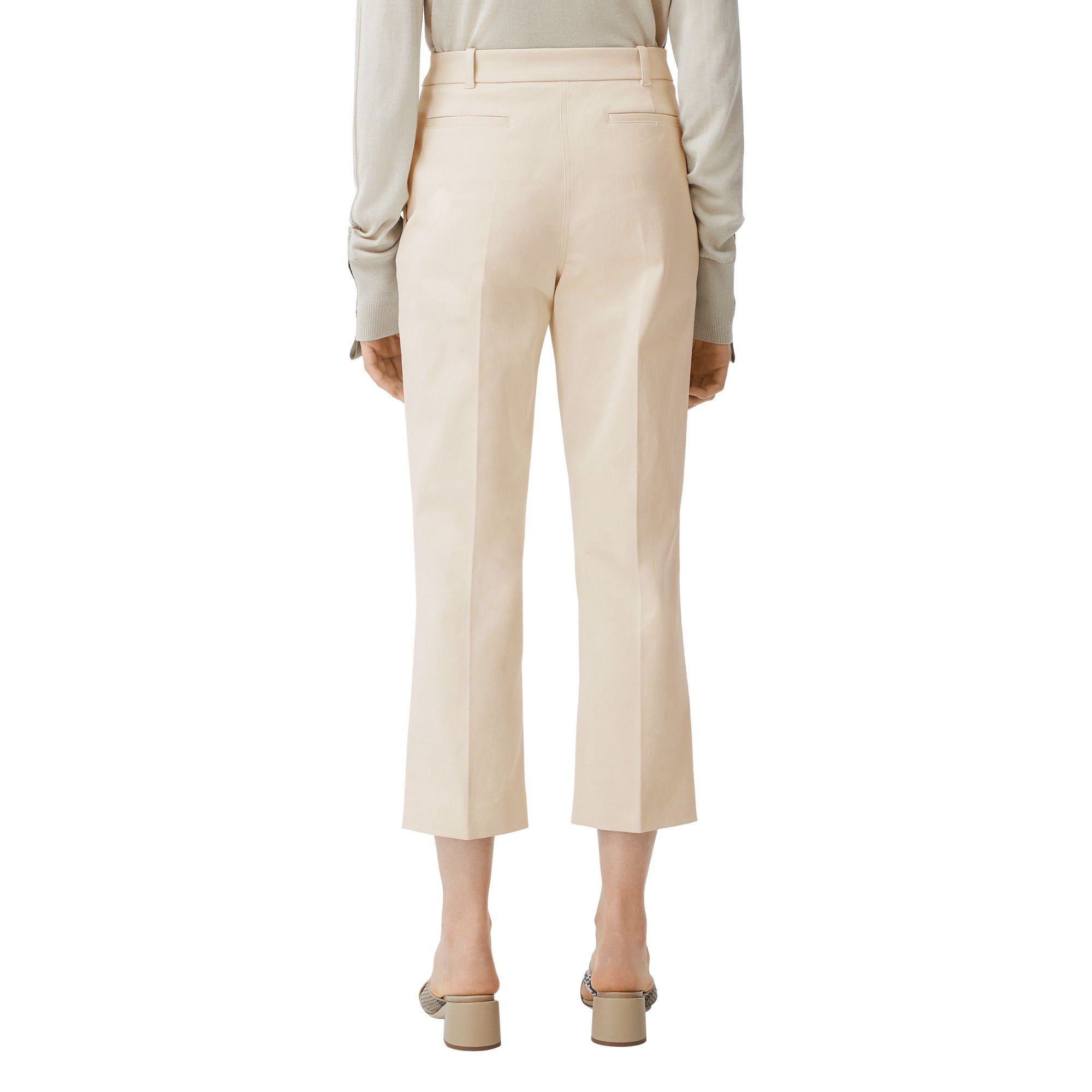 PALE CREAM Pantalon tailleur en toile de coton stretch avec logo