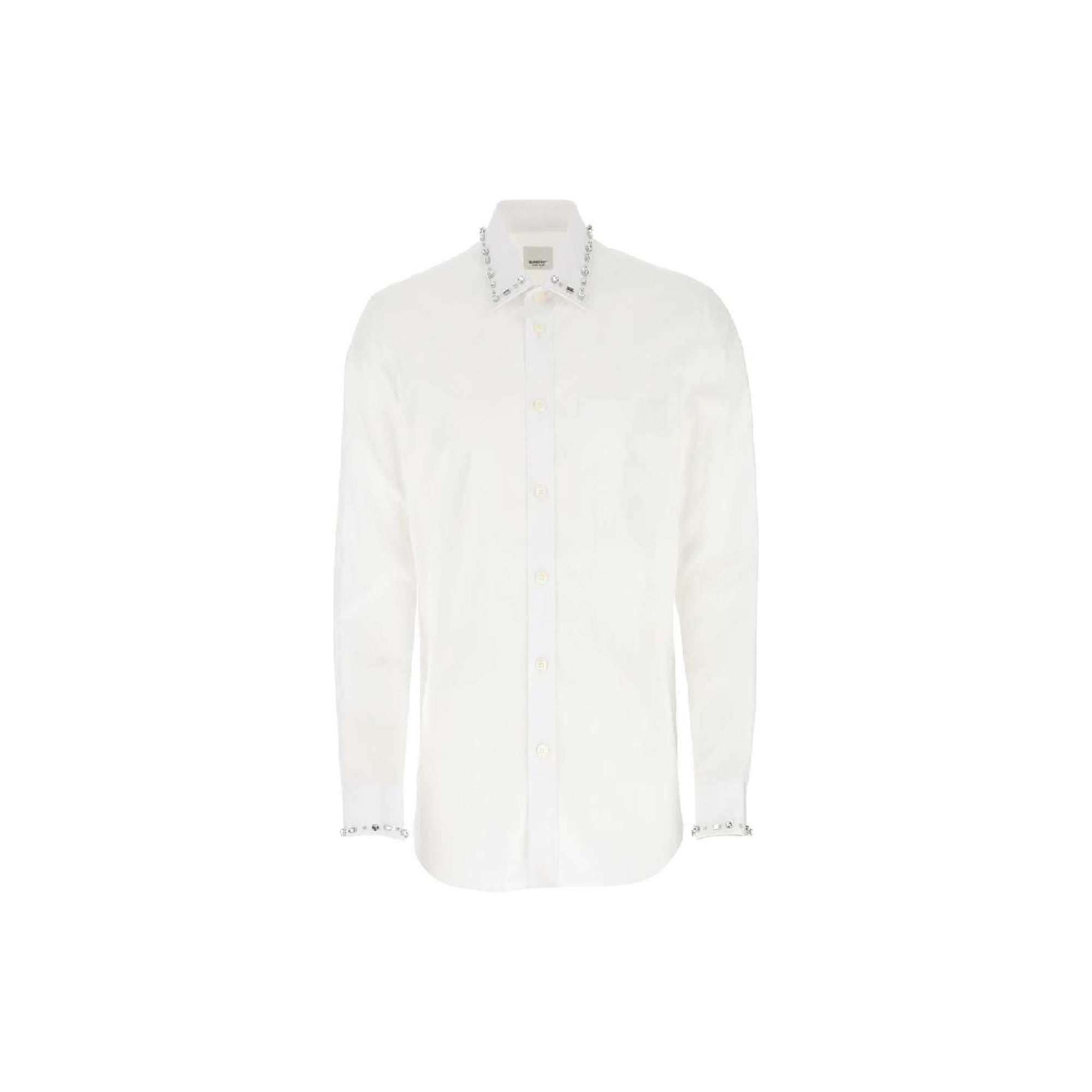 Chemise habillée en popeline de coton avec ornements - Blanc
