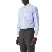 Chemise en coton à fines rayures avec ornements - Bleu pâle