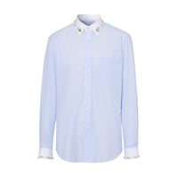 PALE BLUE STRIPE Chemise en coton à fines rayures avec ornements