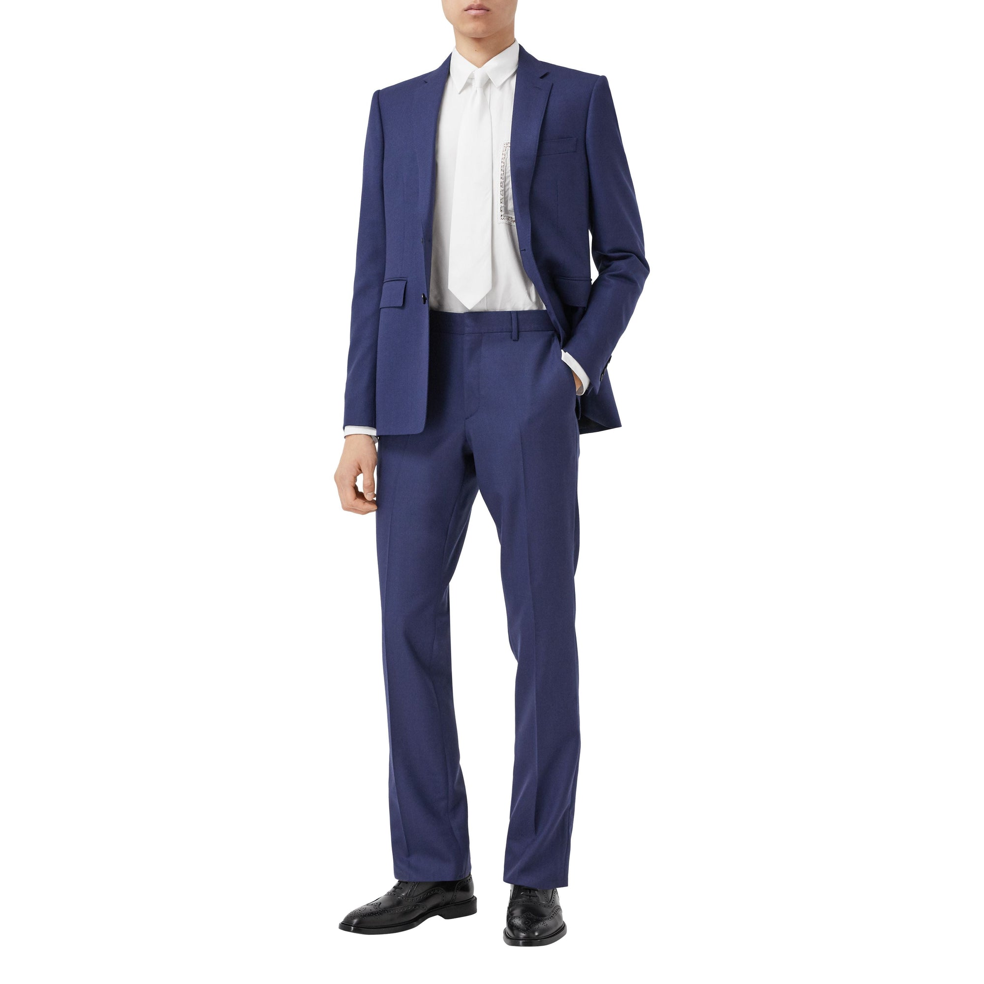 Pantalon de costume classique en laine à motif œil-de-perdrix - Marine vif