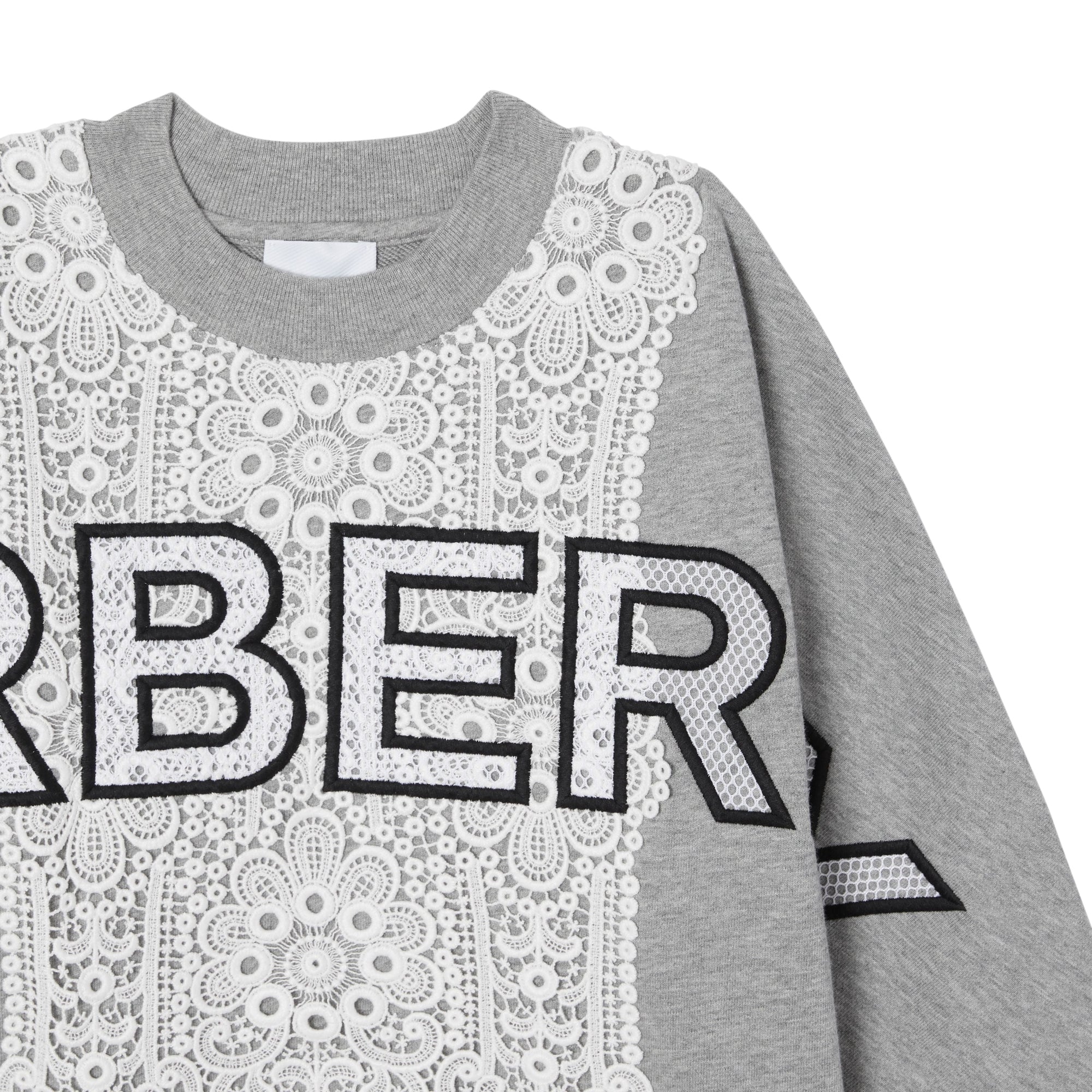 GREY MELANGE Sweat-shirt en coton avec panneau en dentelle et logo brodé