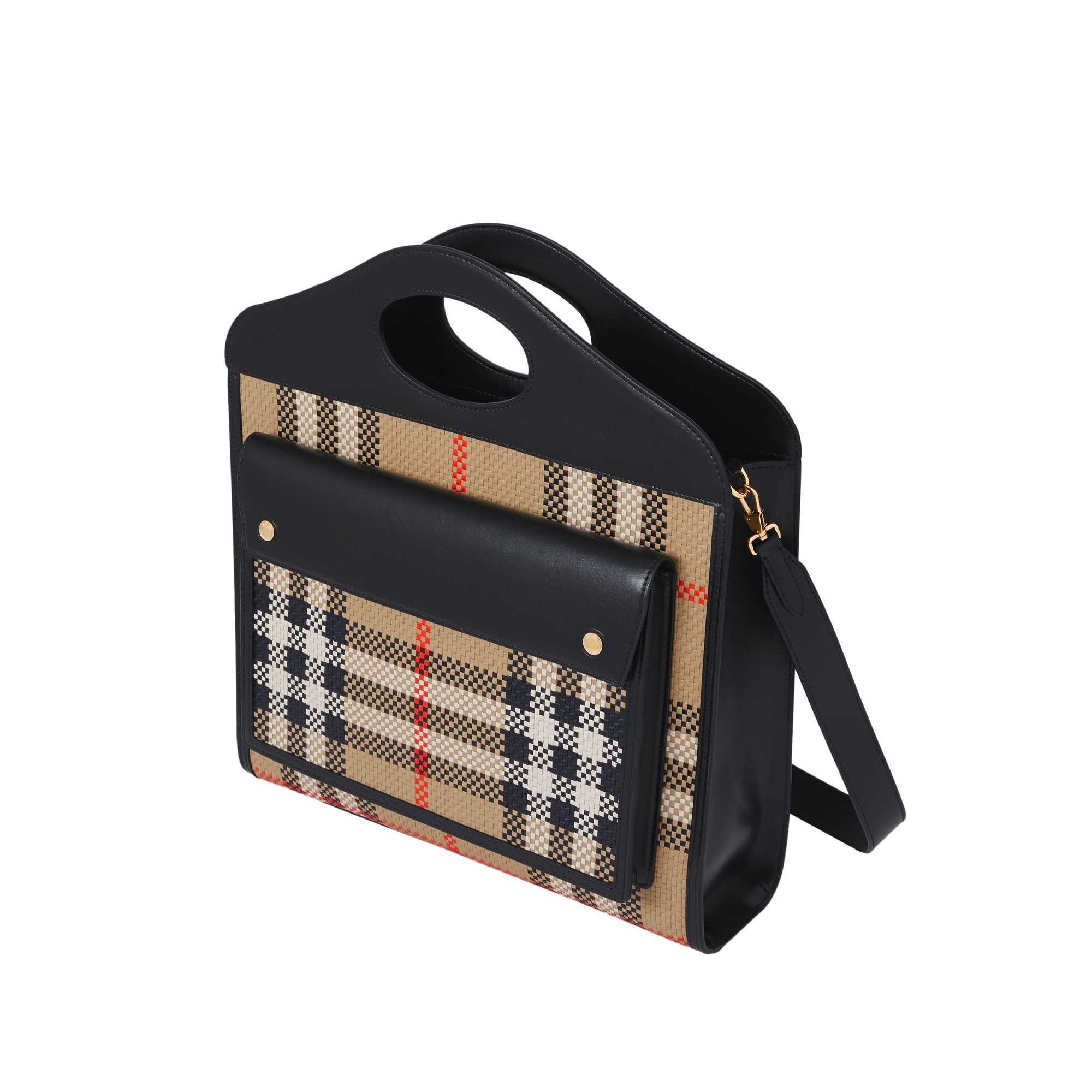 Sac pocket moyen en cuir tressé - Beige d'archive