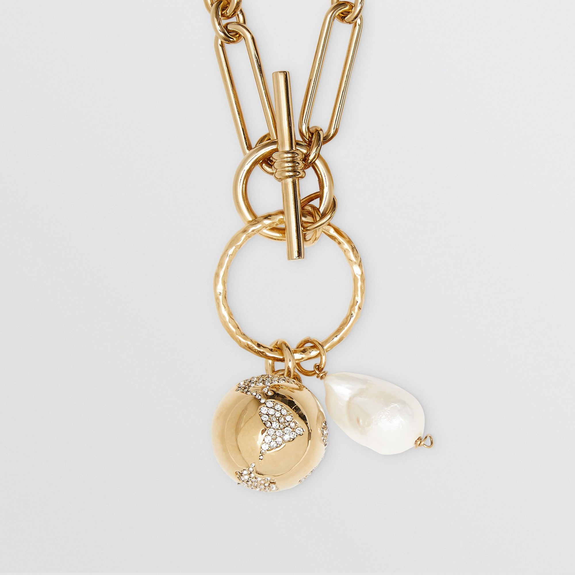 Collier à maillons plaqué or avec perle en résine - Or clair