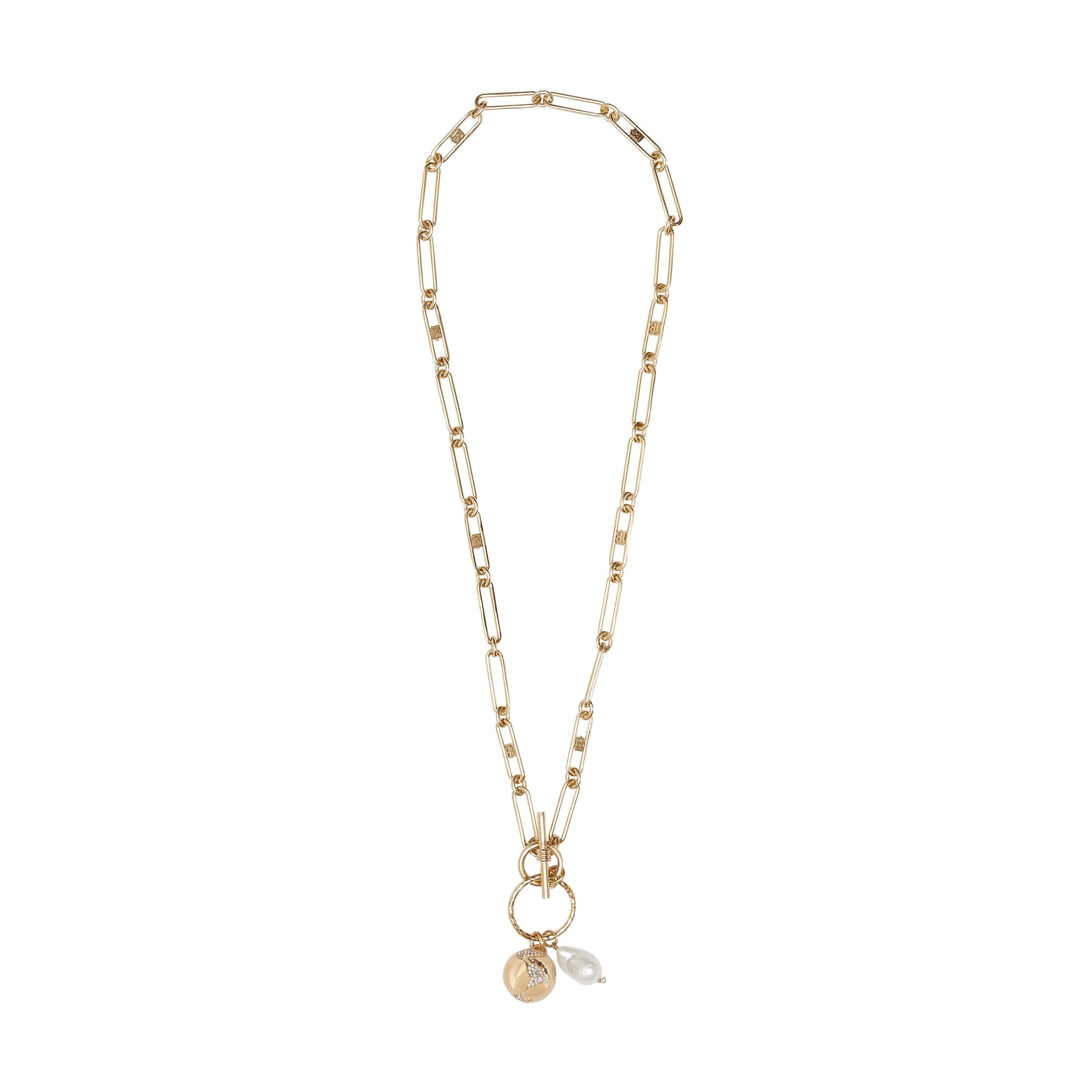 Collier à maillons plaqué or avec perle en résine - Or clair