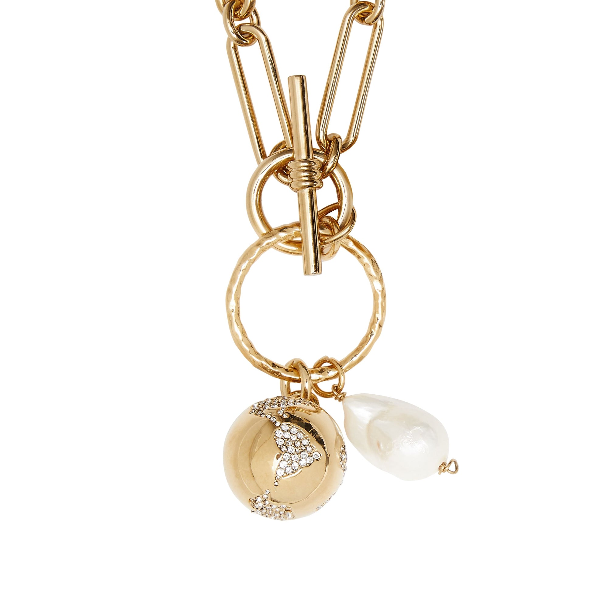 Collier à maillons plaqué or avec perle en résine - Or clair
