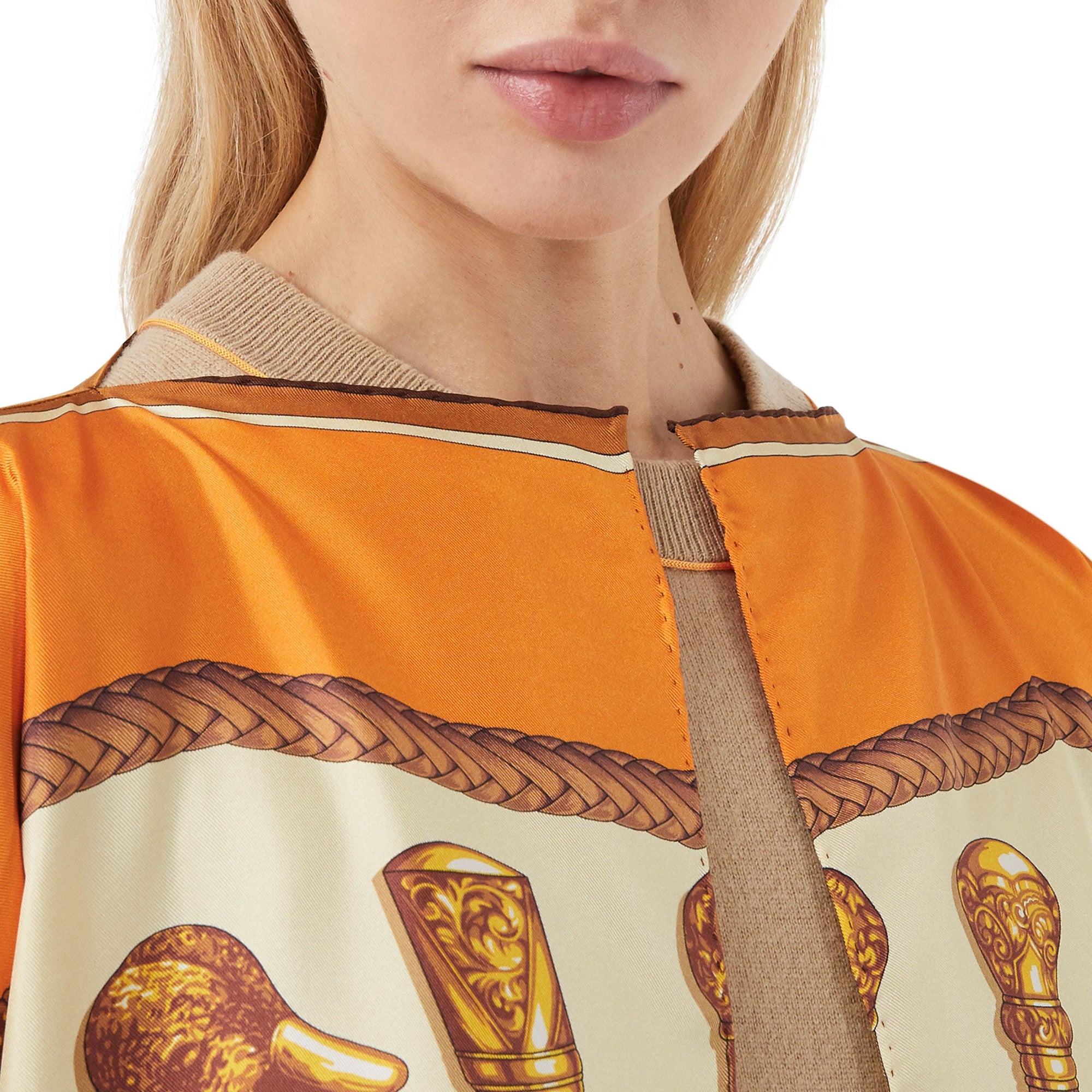 Cape en sergé de soie à imprimé écharpes d'archive - Orange vif