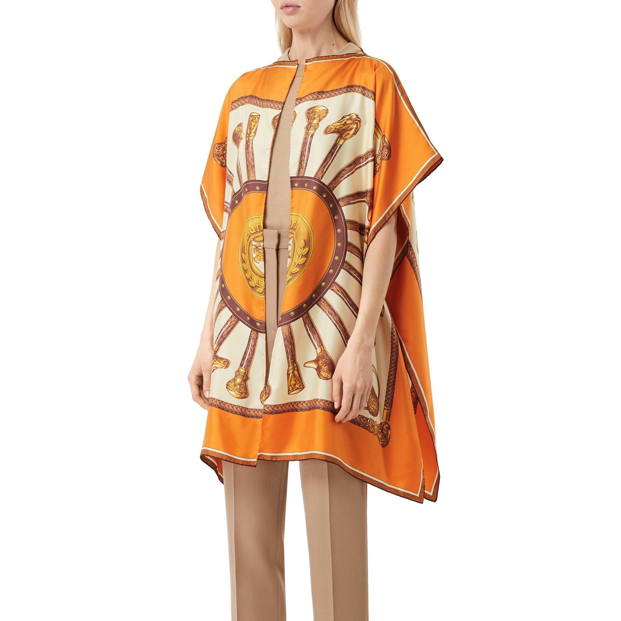 Cape en sergé de soie à imprimé écharpes d'archive - Orange vif