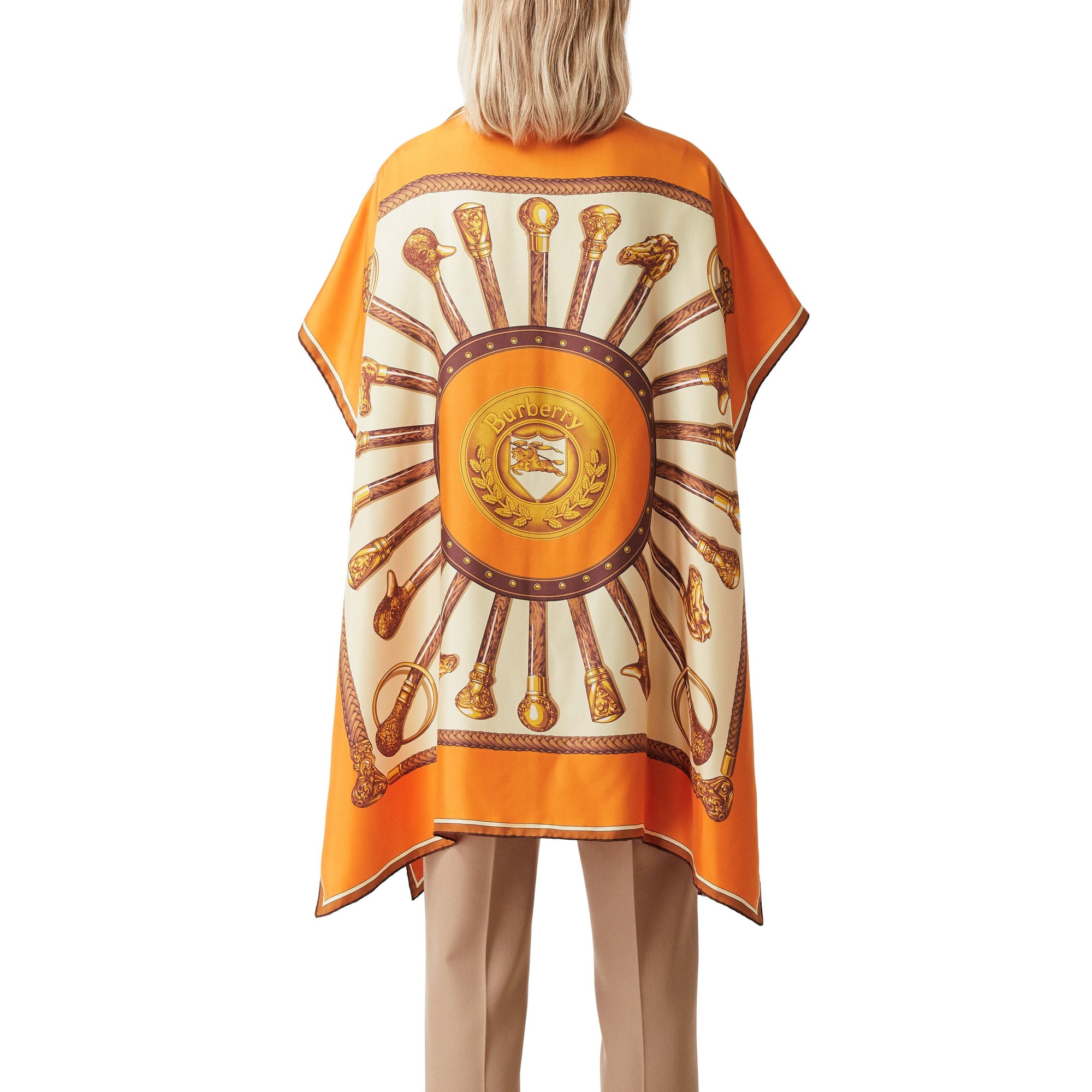 Cape en sergé de soie à imprimé écharpes d'archive - Orange vif