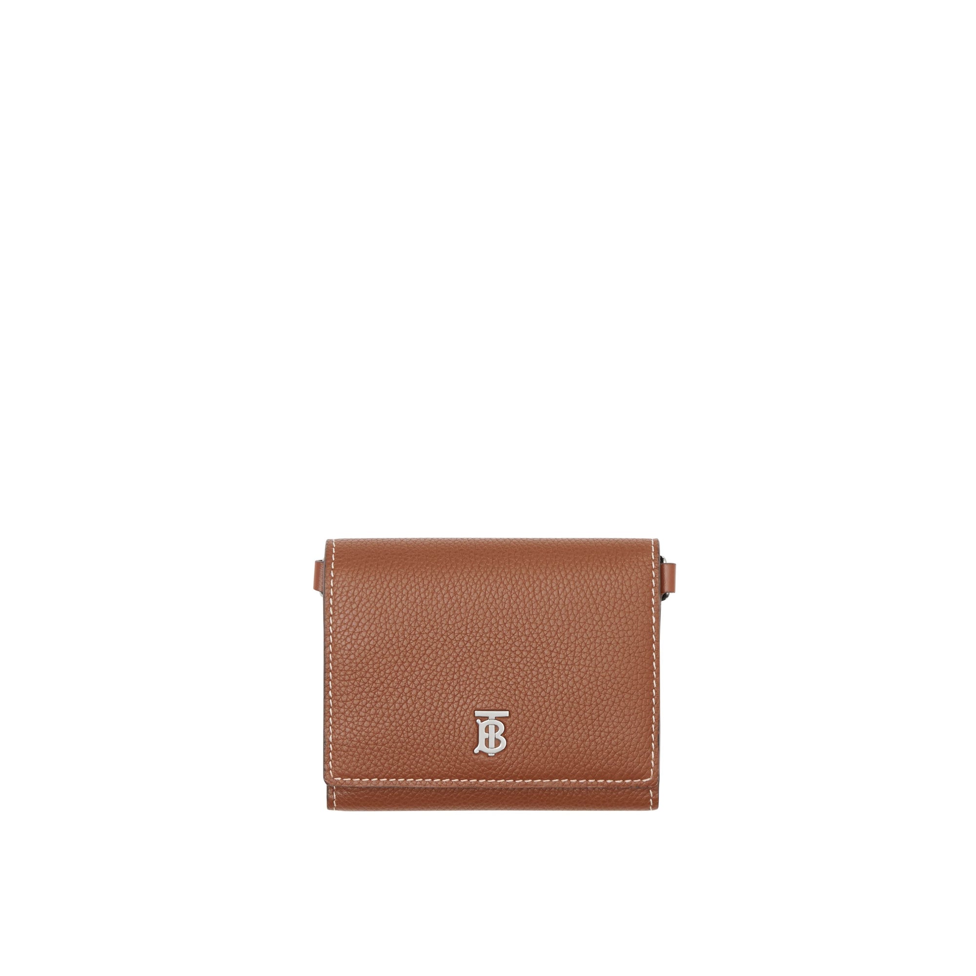 TAN Petit portefeuille en cuir grainé avec sangle amovible