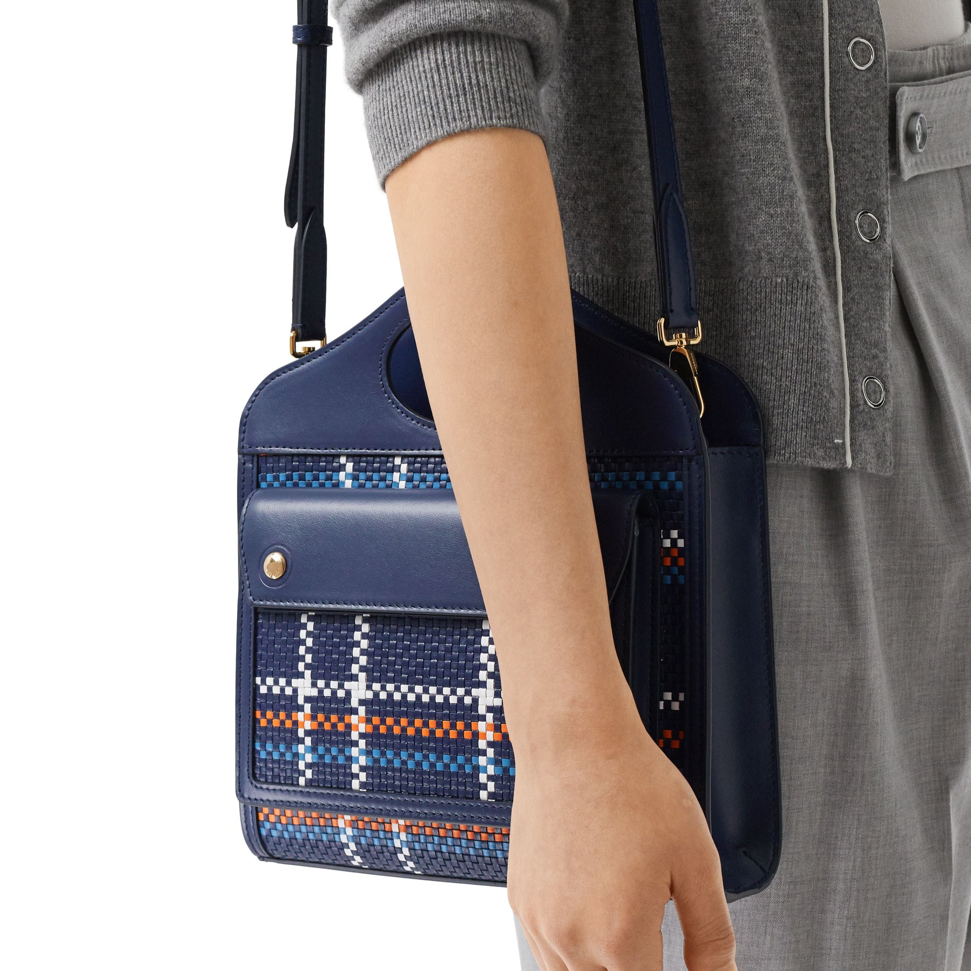 BLUE/WHITE/ORANGE Mini sac Pocket en cuir tressé