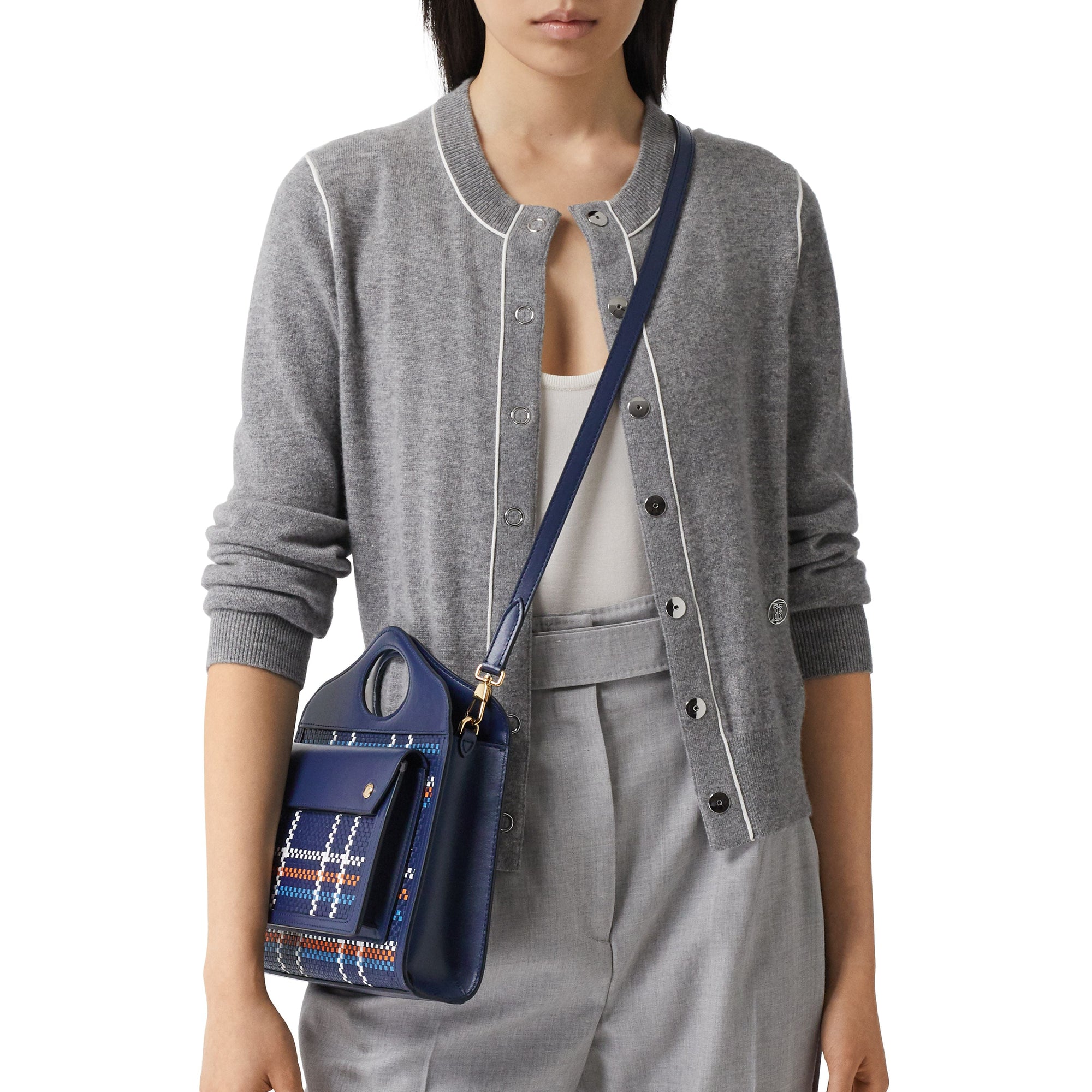 Mini sac pocket en cuir tressé - Bleu & blanc & orange