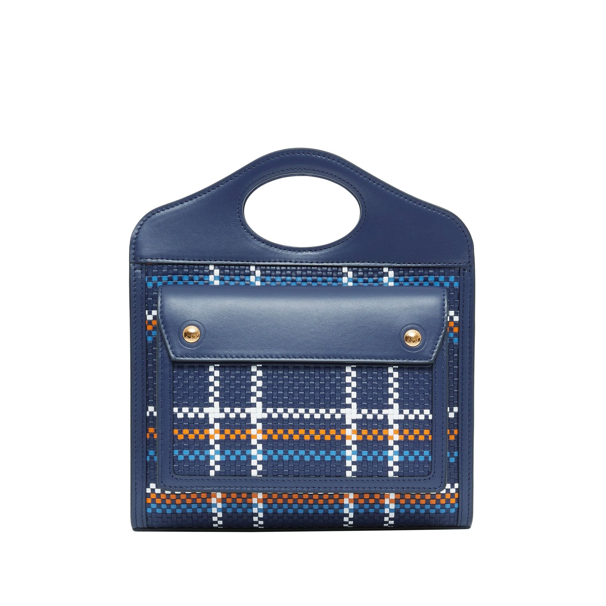 Mini sac pocket en cuir tressé - Bleu & blanc & orange