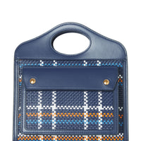 Mini sac pocket en cuir tressé - Bleu & blanc & orange