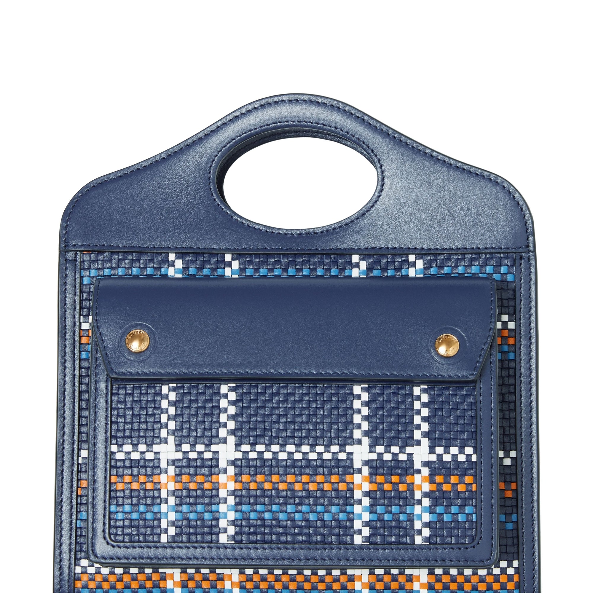 Mini sac pocket en cuir tressé - Bleu & blanc & orange