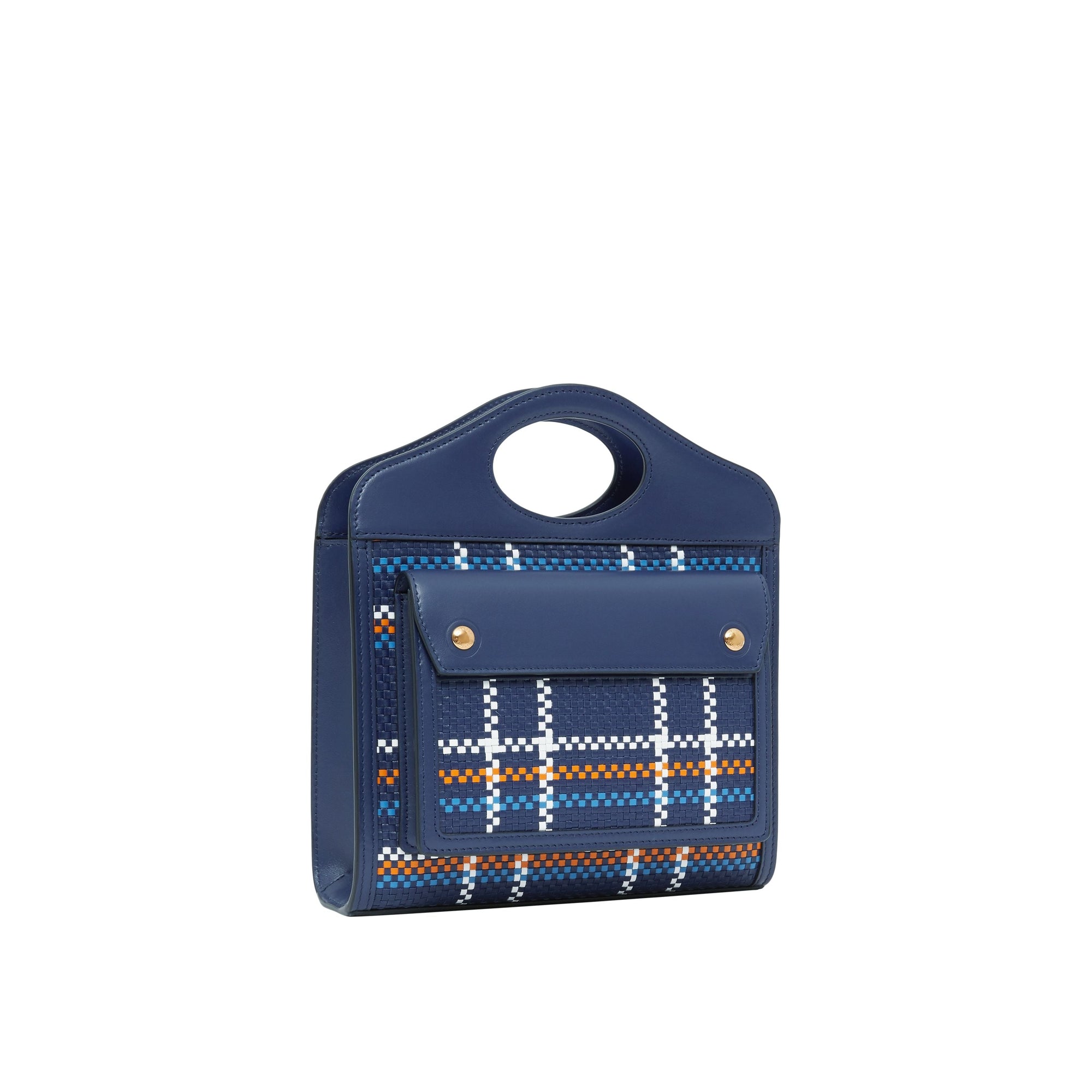 Mini sac pocket en cuir tressé - Bleu & blanc & orange