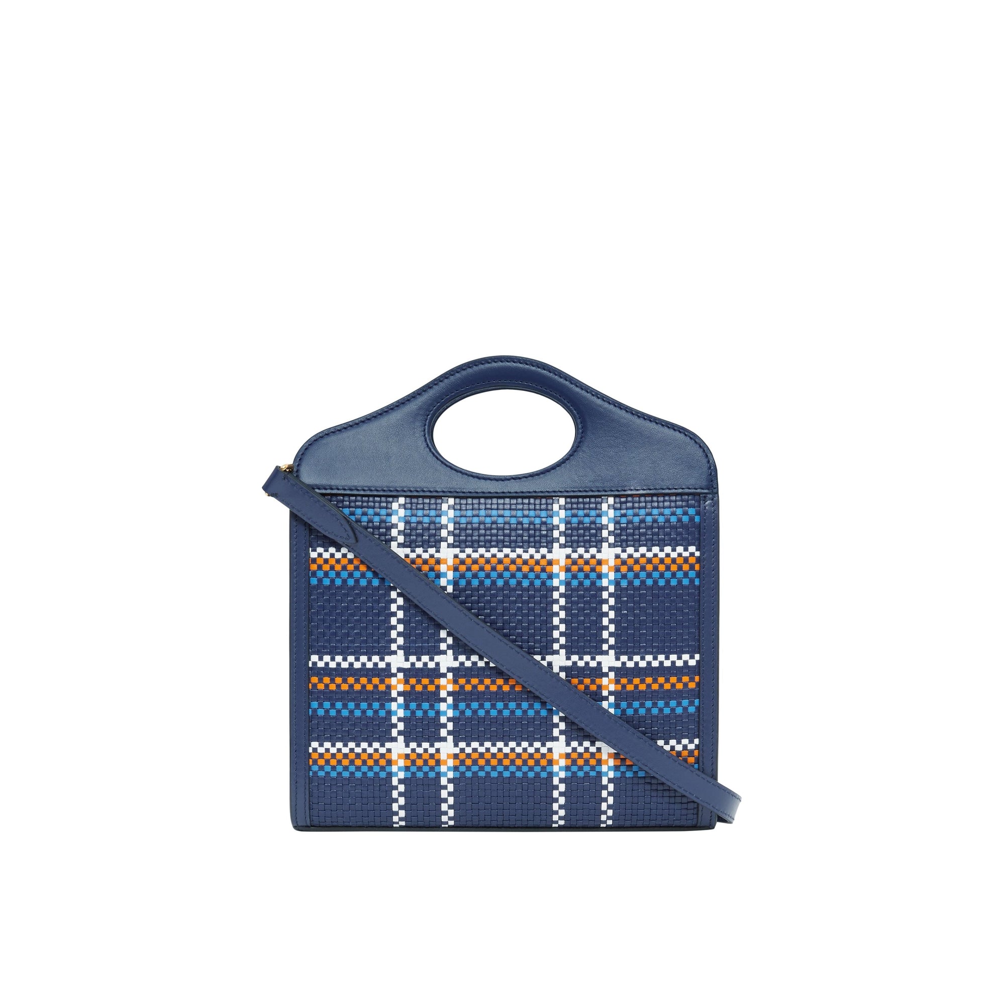 Mini sac pocket en cuir tressé - Bleu & blanc & orange