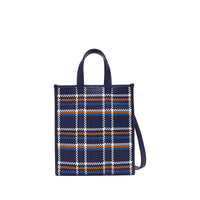 Petit cabas en cuir tressé - Bleu & blanc & orange
