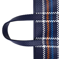 Petit cabas en cuir tressé - Bleu & blanc & orange