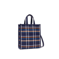 Petit cabas en cuir tressé - Bleu & blanc & orange