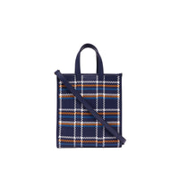 Petit cabas en cuir tressé - Bleu & blanc & orange
