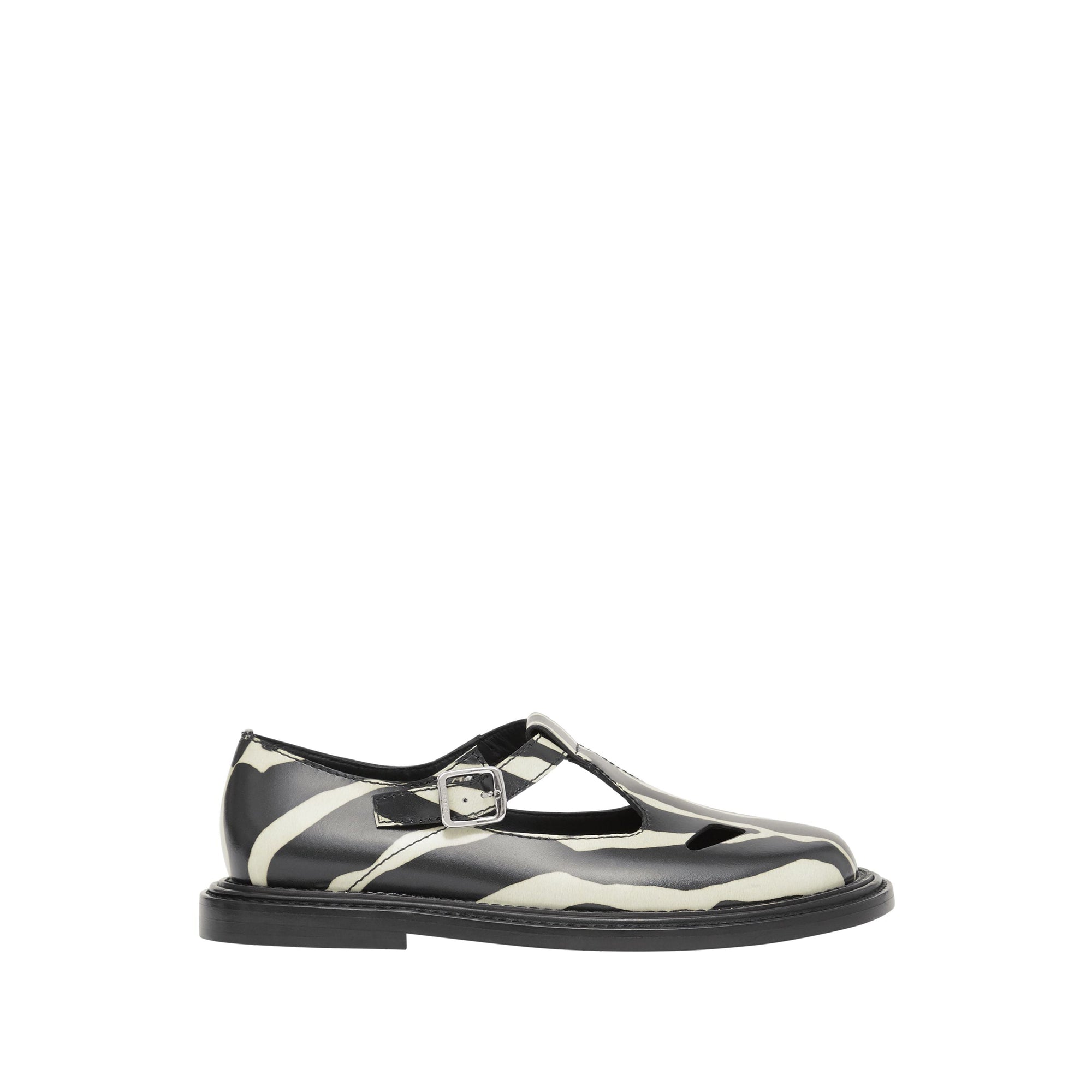 Salomés en cuir à imprimé zèbre - Noir & blanc