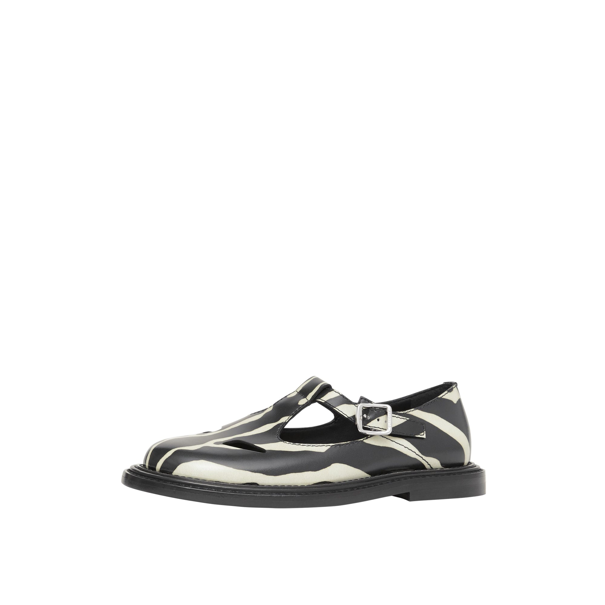 Salomés en cuir à imprimé zèbre - Noir & blanc
