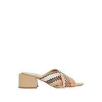 Sandales à talon bottier en cuir tressé - Beige d'archive