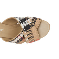 Sandales à talon bottier en cuir tressé - Beige d'archive