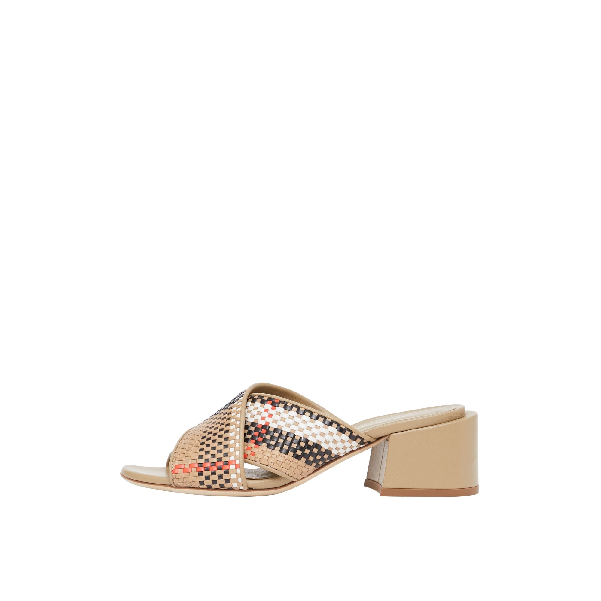 Sandales à talon bottier en cuir tressé - Beige d'archive