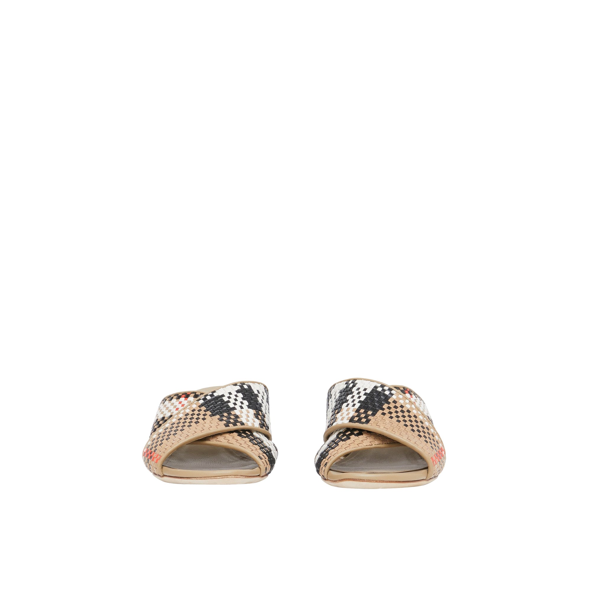 Sandales à talon bottier en cuir tressé - Beige d'archive