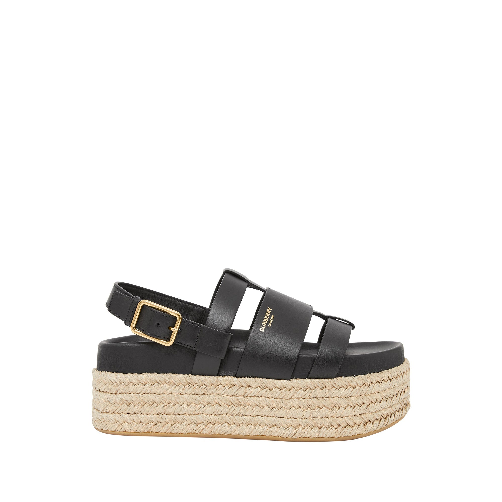 Sandales en cuir et jute avec logo - Noir