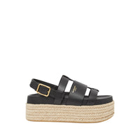 Sandales en cuir et jute avec logo - Noir