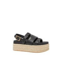 Sandales en cuir et jute avec logo - Noir
