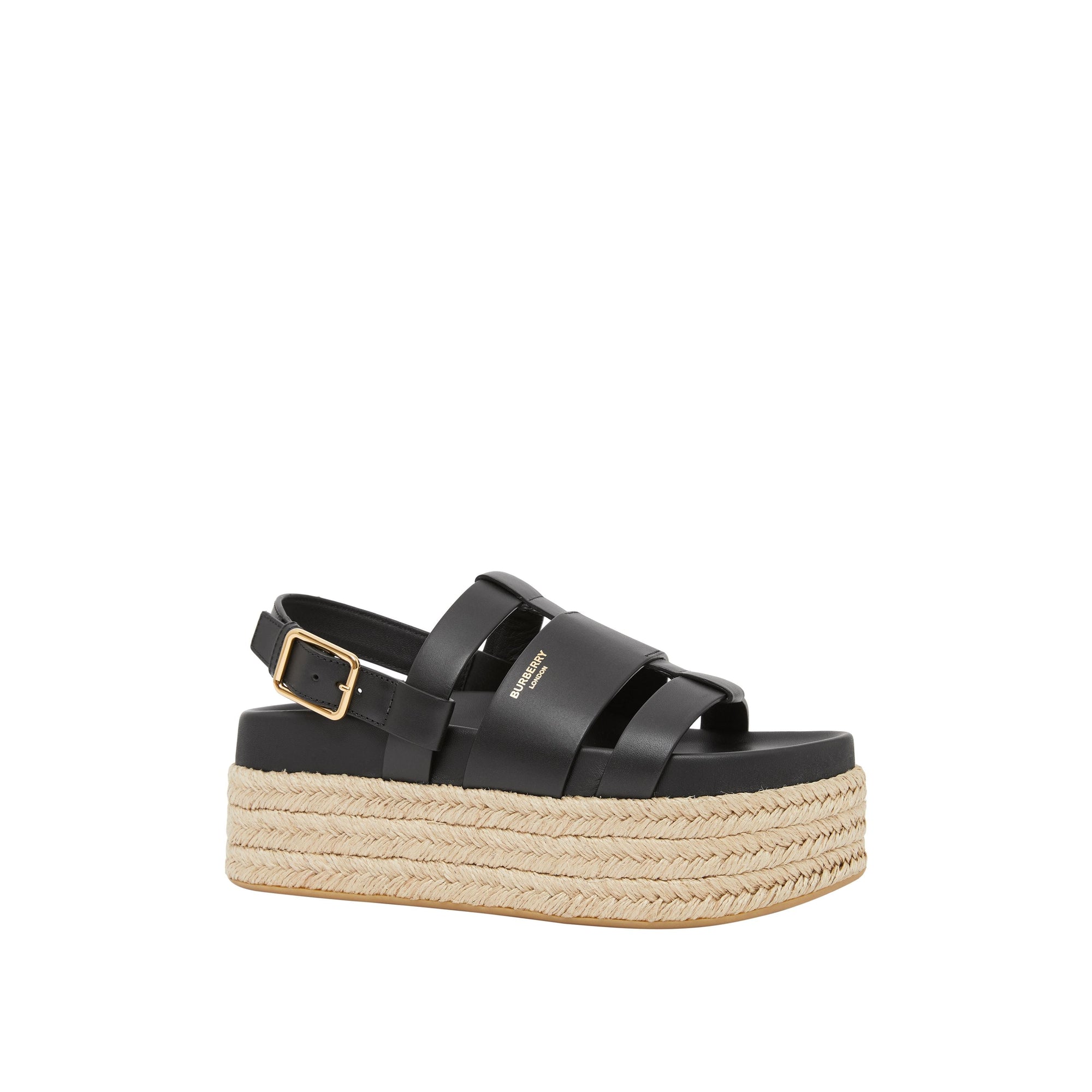Sandales en cuir et jute avec logo - Noir