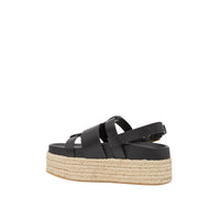 Sandales en cuir et jute avec logo - Noir