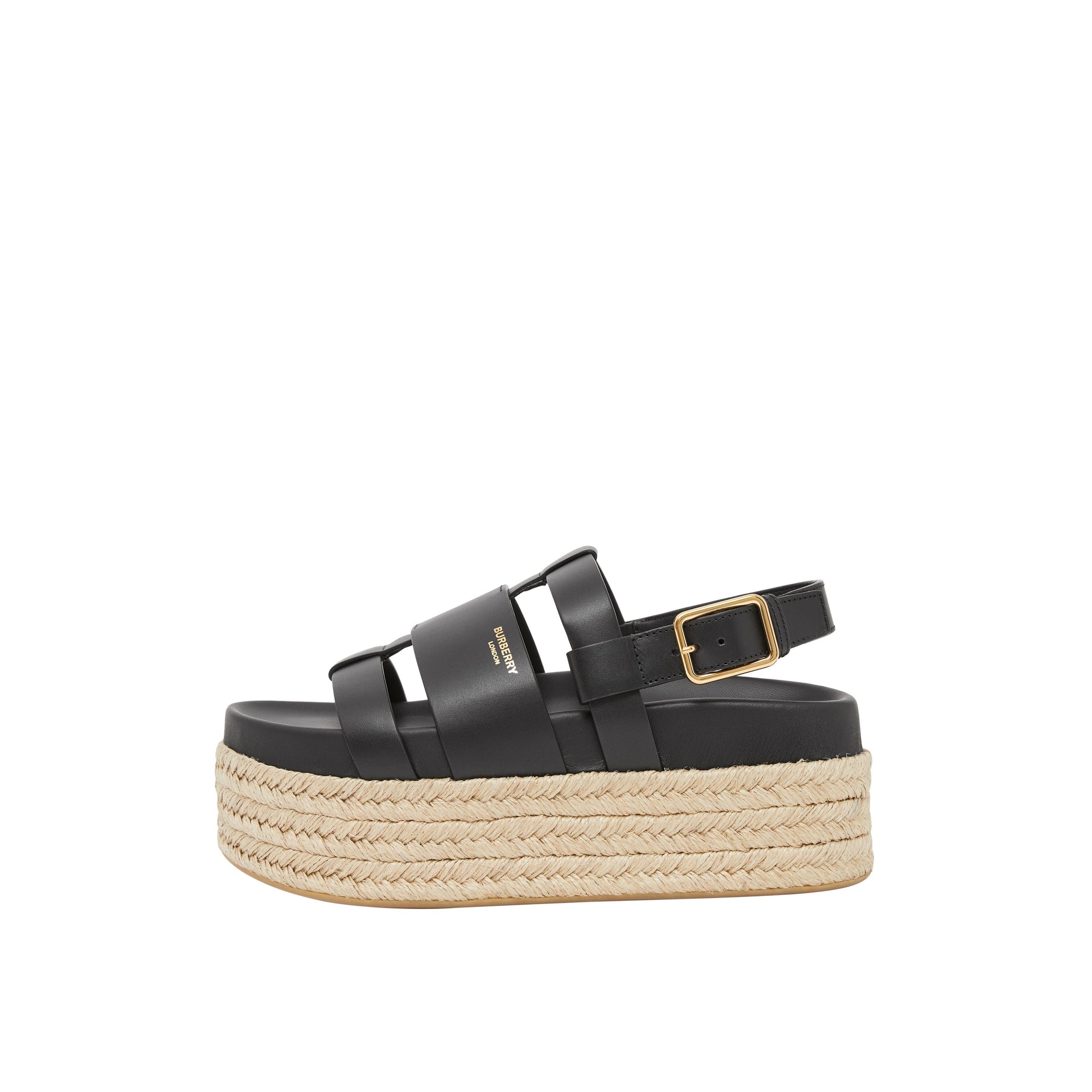 Sandales en cuir et jute avec logo - Noir