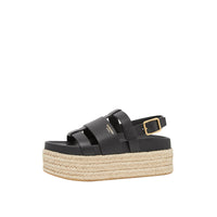 Sandales en cuir et jute avec logo - Noir